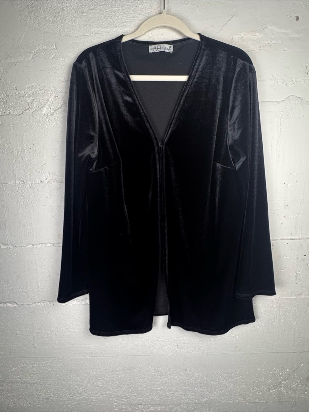 Vintage Designer Australian Black Velvet Open Button  Front Cardigan Velour L